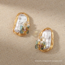 Shangjie OEM aretes para mujeres Baroque Pearl Butterfly Creative Fashion Earrings gold plated earings